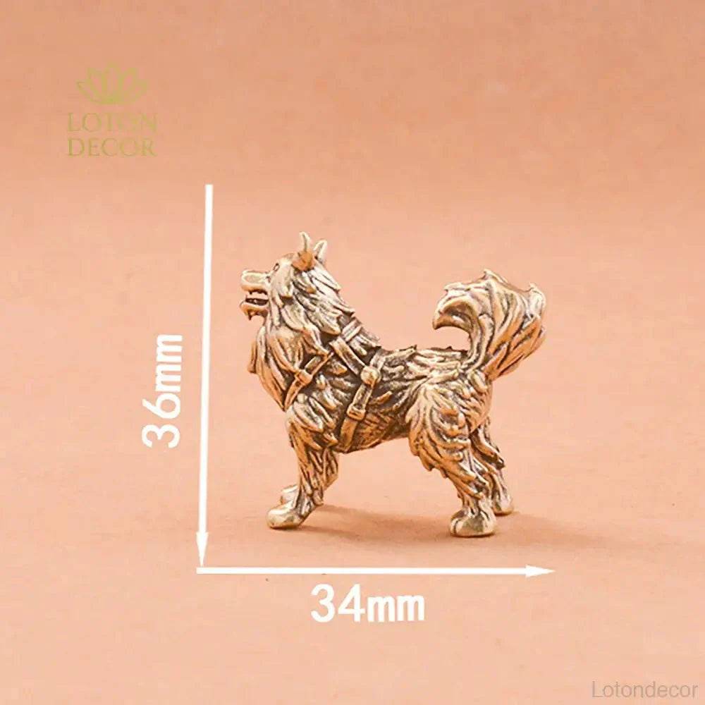 Solid Brass Sky Wolf Statue Sleigh Dog Feng Shui Metal Art Puppy Sculpture Home Decor - Loton Decor