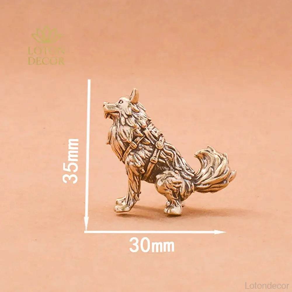 Solid Brass Sky Wolf Statue Sleigh Dog Feng Shui Metal Art Puppy Sculpture Home Decor - Loton Decor