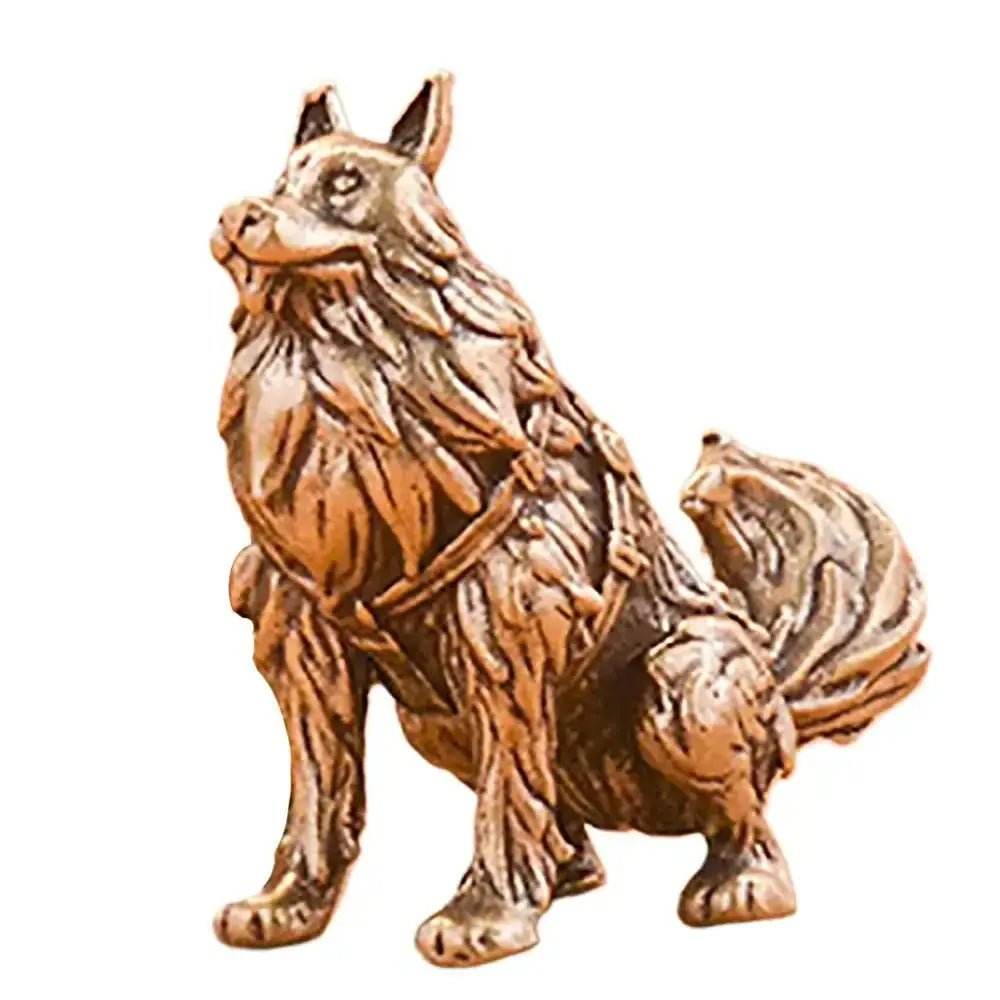 Solid Brass Sky Wolf Statue Sleigh Dog Feng Shui Metal Art Puppy Sculpture Home Decor - Loton Decor