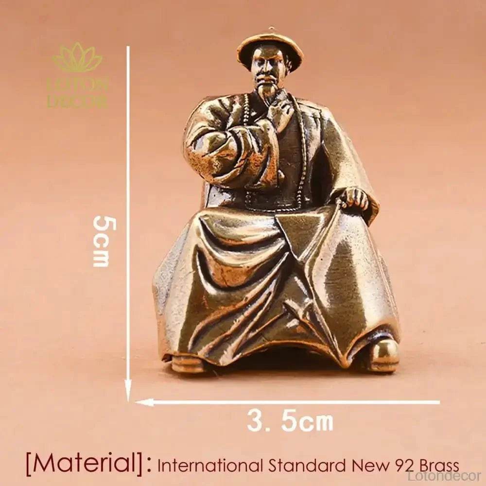 Solid Brass Statue Chinese National Hero Lin Zexu Feng Shui Amulet Historical Figurine Bookshelf Decor - Loton Decor