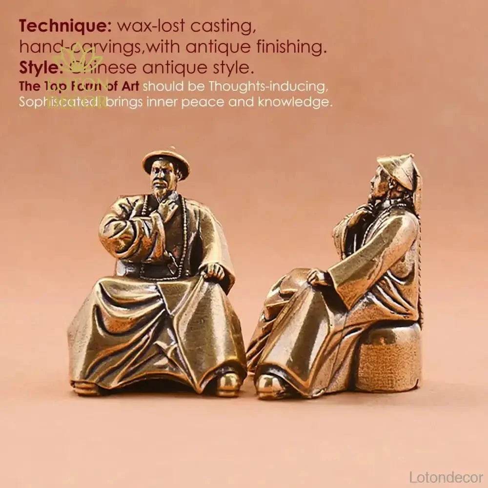 Solid Brass Statue Chinese National Hero Lin Zexu Feng Shui Amulet Historical Figurine Bookshelf Decor - Loton Decor