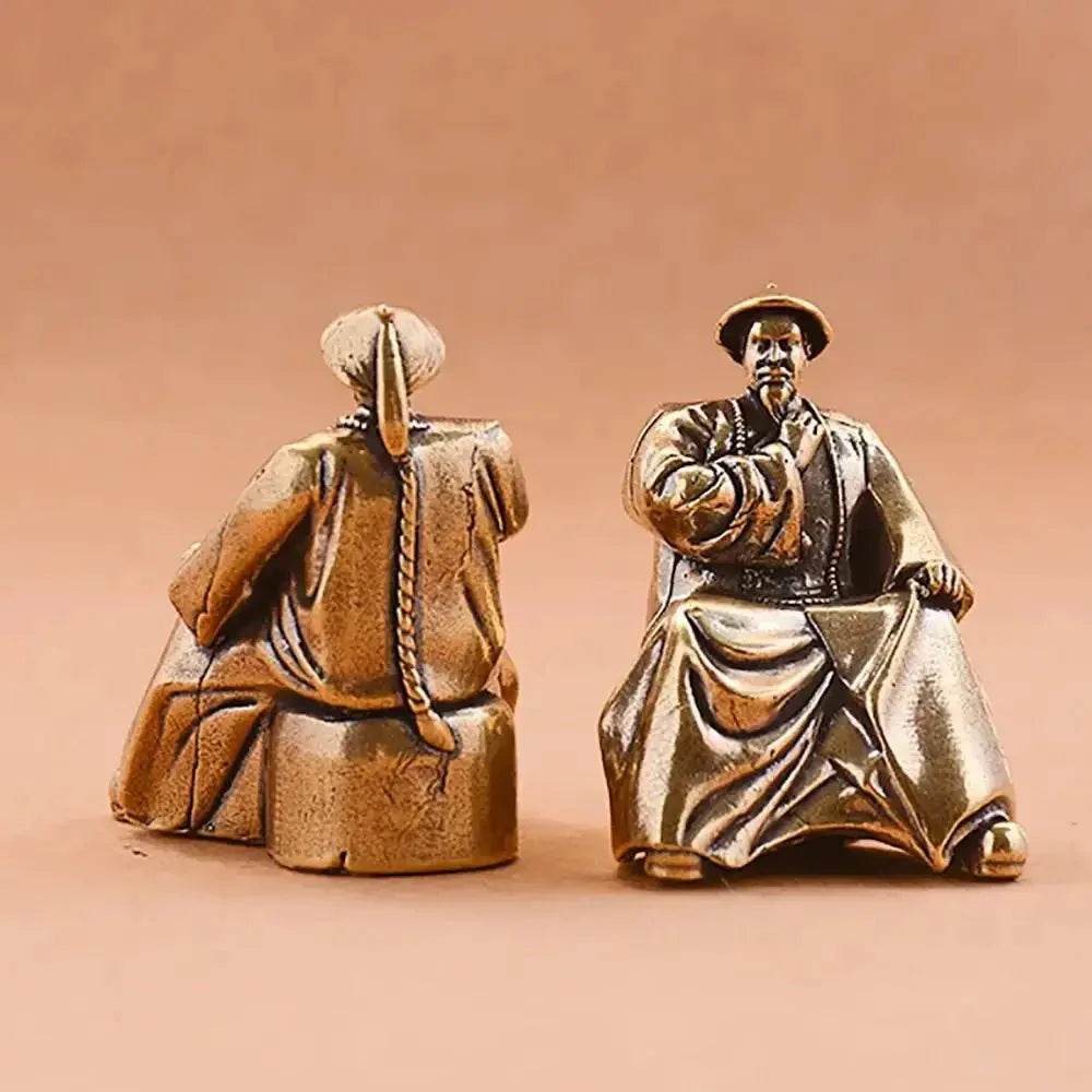 Solid Brass Statue Chinese National Hero Lin Zexu Feng Shui Amulet Historical Figurine Bookshelf Decor - Loton Decor