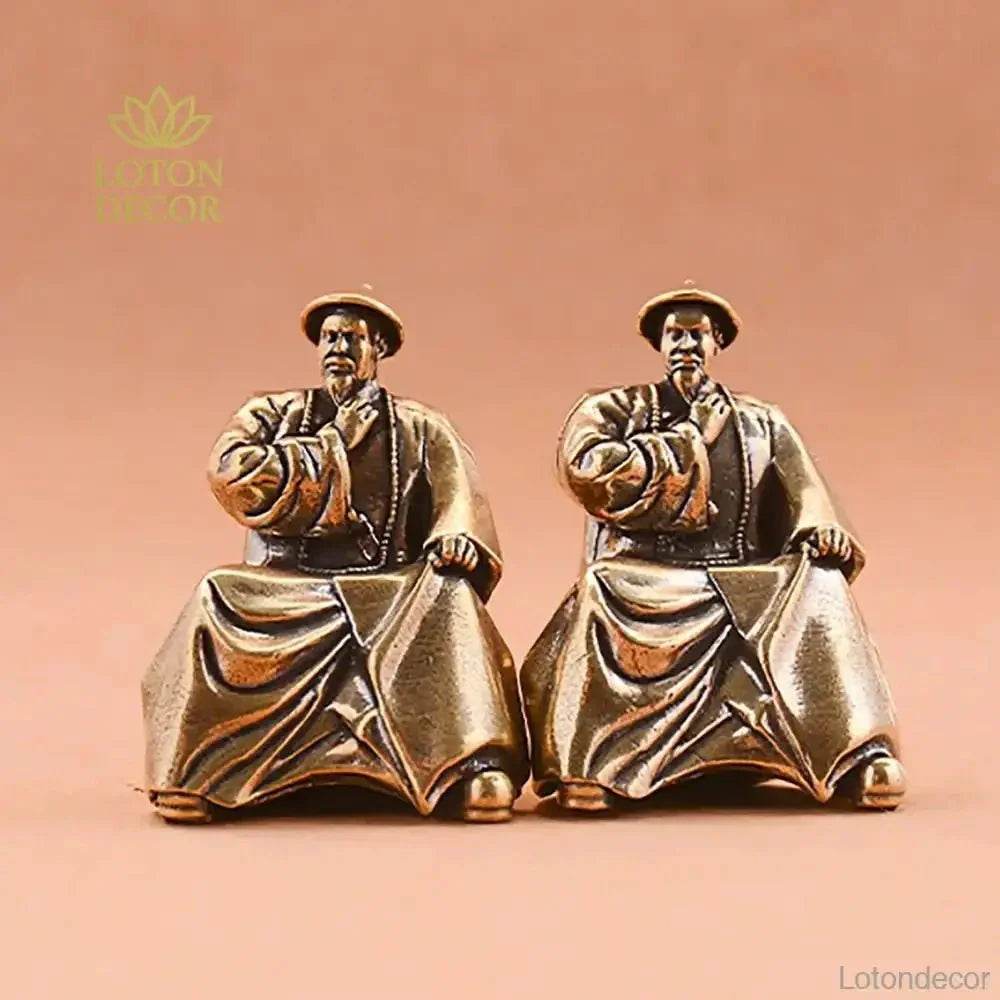 Solid Brass Statue Chinese National Hero Lin Zexu Feng Shui Amulet Historical Figurine Bookshelf Decor - Loton Decor