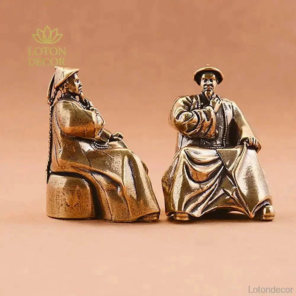 Solid Brass Statue Chinese National Hero Lin Zexu Feng Shui Amulet Historical Figurine Bookshelf Decor - Loton Decor