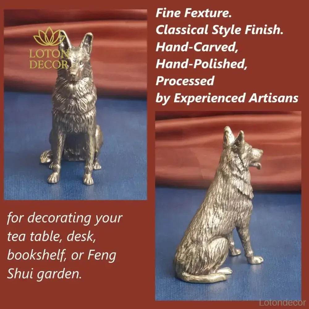 Solid Brass Statue German Shepherd Dog Canine Zodiac Spiritual Animal Figurine Feng Shui Wealth Amulet for Positivity - Loton Decor