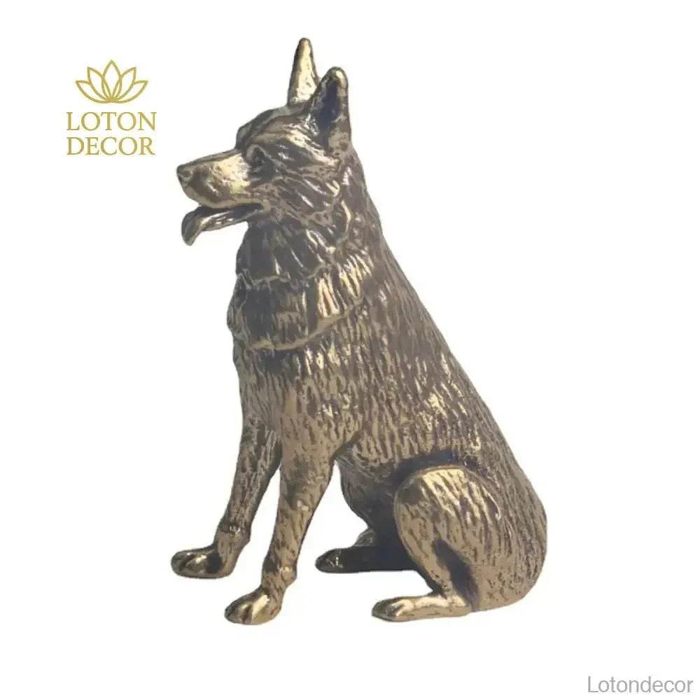 Solid Brass Statue German Shepherd Dog Canine Zodiac Spiritual Animal Figurine Feng Shui Wealth Amulet for Positivity - Loton Decor