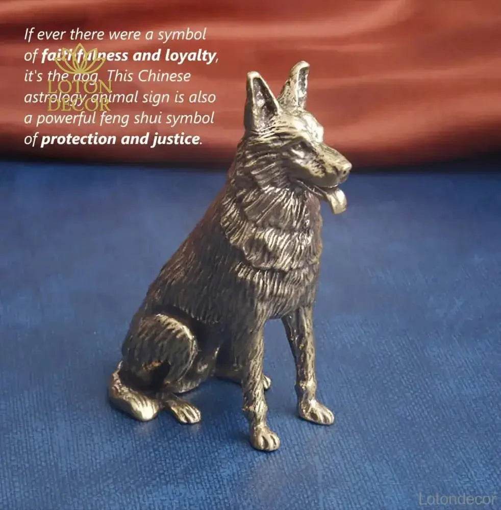 Solid Brass Statue German Shepherd Dog Canine Zodiac Spiritual Animal Figurine Feng Shui Wealth Amulet for Positivity - Loton Decor