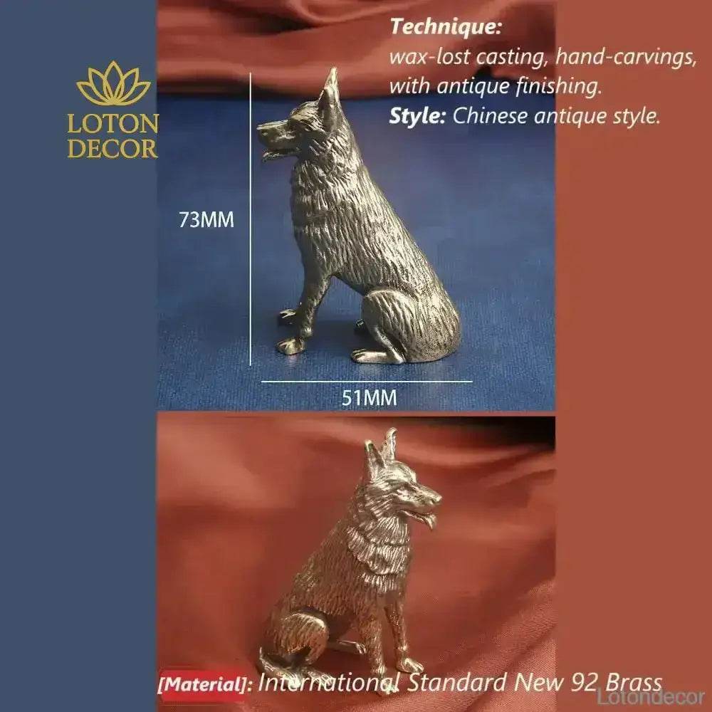 Solid Brass Statue German Shepherd Dog Canine Zodiac Spiritual Animal Figurine Feng Shui Wealth Amulet for Positivity - Loton Decor