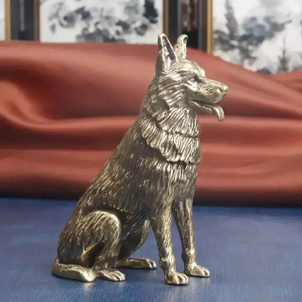 Solid Brass Statue German Shepherd Dog Canine Zodiac Spiritual Animal Figurine Feng Shui Wealth Amulet for Positivity - Loton Decor