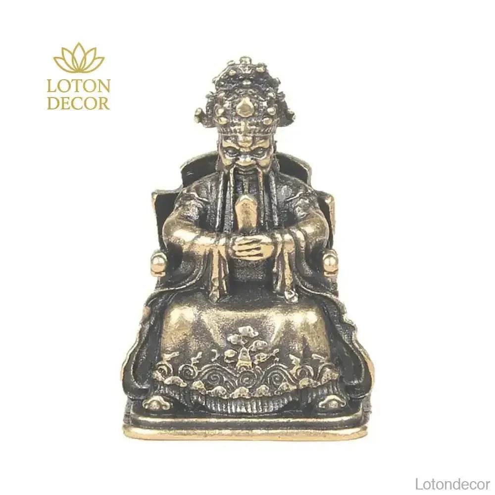 Solid Brass Statue God of Wealth Dragon King Long Wu Ye Feng Shui Wealth Amulet Talisman - Loton Decor