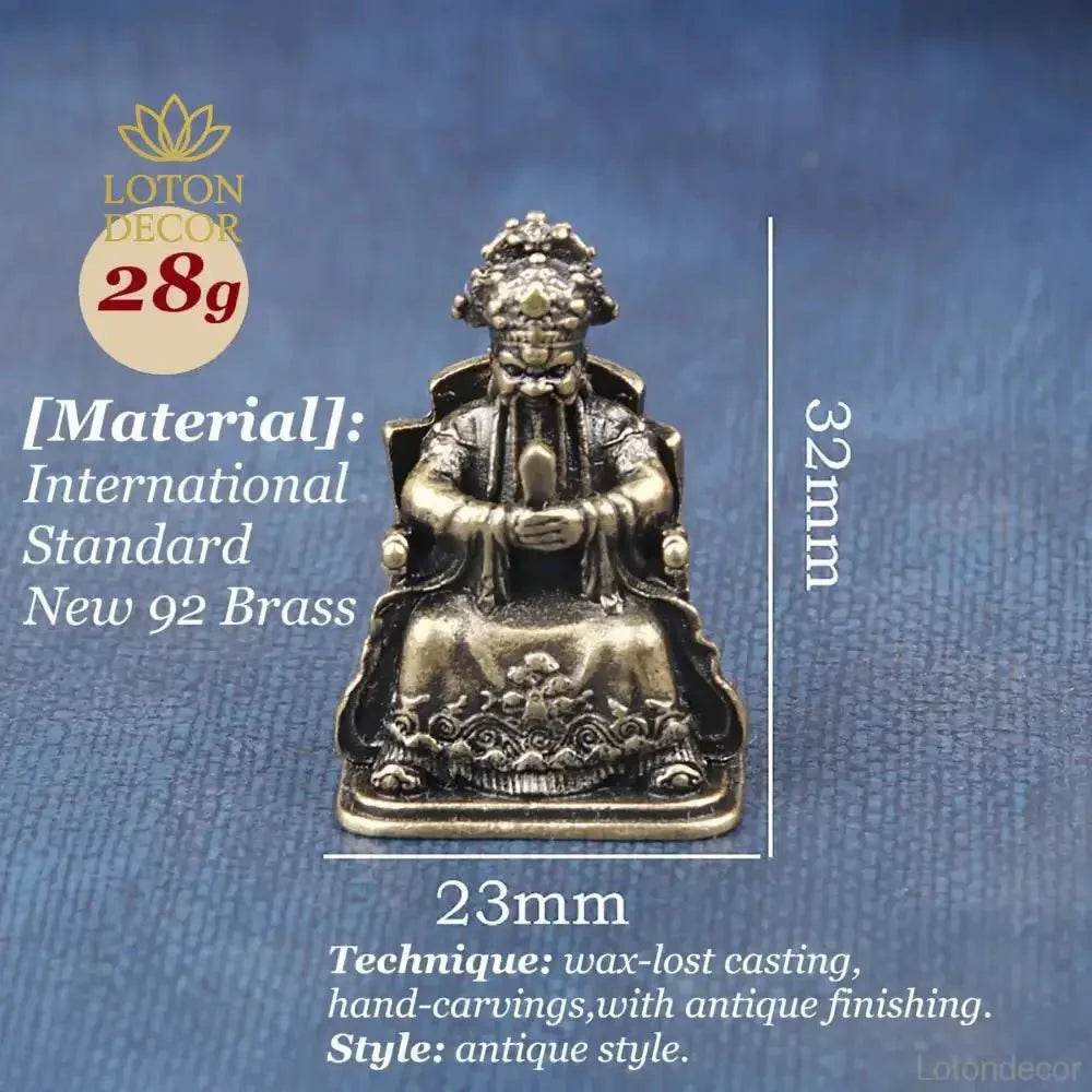 Solid Brass Statue God of Wealth Dragon King Long Wu Ye Feng Shui Wealth Amulet Talisman - Loton Decor