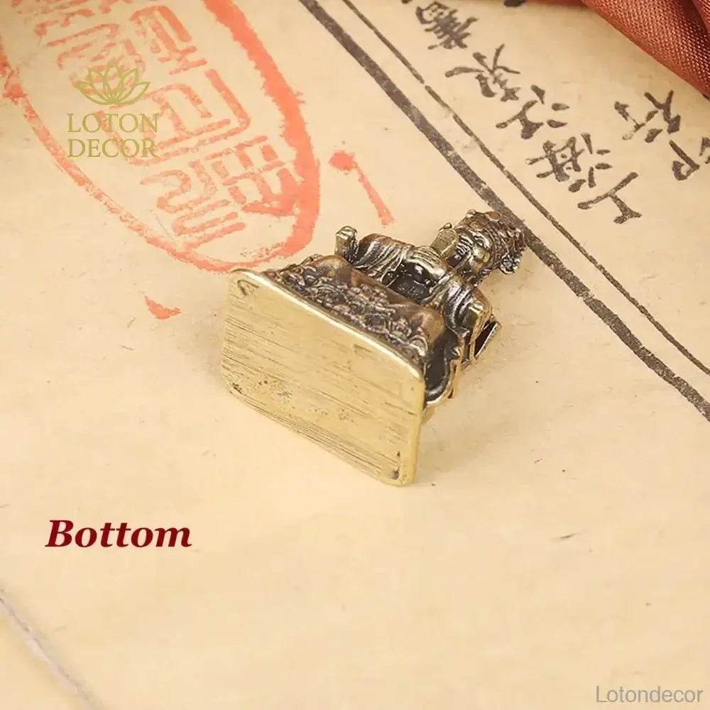 Solid Brass Statue God of Wealth Dragon King Long Wu Ye Feng Shui Wealth Amulet Talisman - Loton Decor