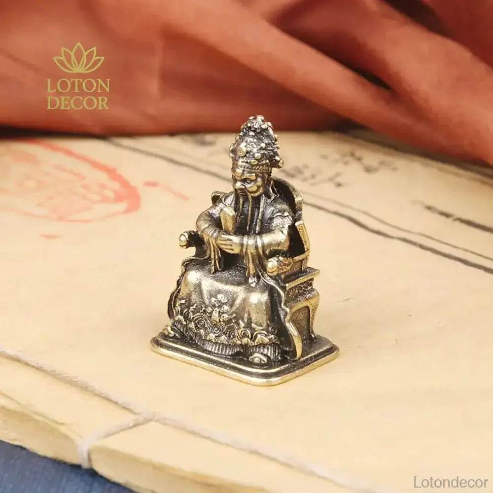 Solid Brass Statue God of Wealth Dragon King Long Wu Ye Feng Shui Wealth Amulet Talisman - Loton Decor