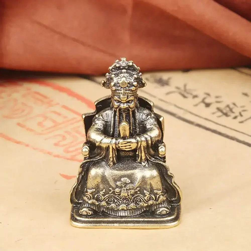 Solid Brass Statue God of Wealth Dragon King Long Wu Ye Feng Shui Wealth Amulet Talisman - Loton Decor