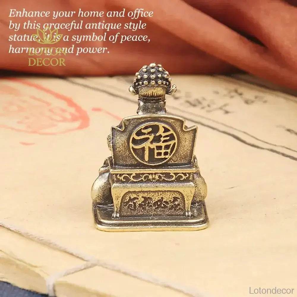 Solid Brass Statue God of Wealth Dragon King Long Wu Ye Feng Shui Wealth Amulet Talisman - Loton Decor