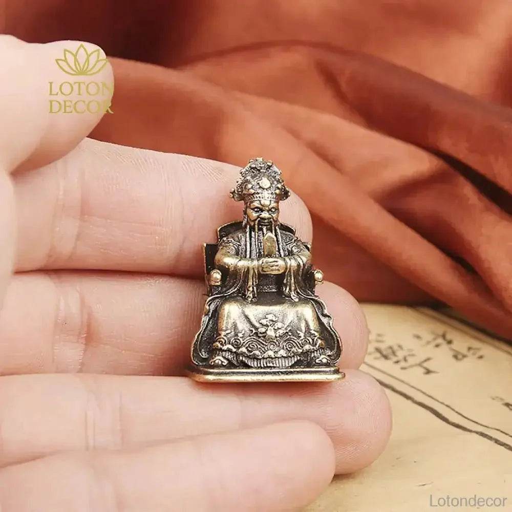 Solid Brass Statue God of Wealth Dragon King Long Wu Ye Feng Shui Wealth Amulet Talisman - Loton Decor