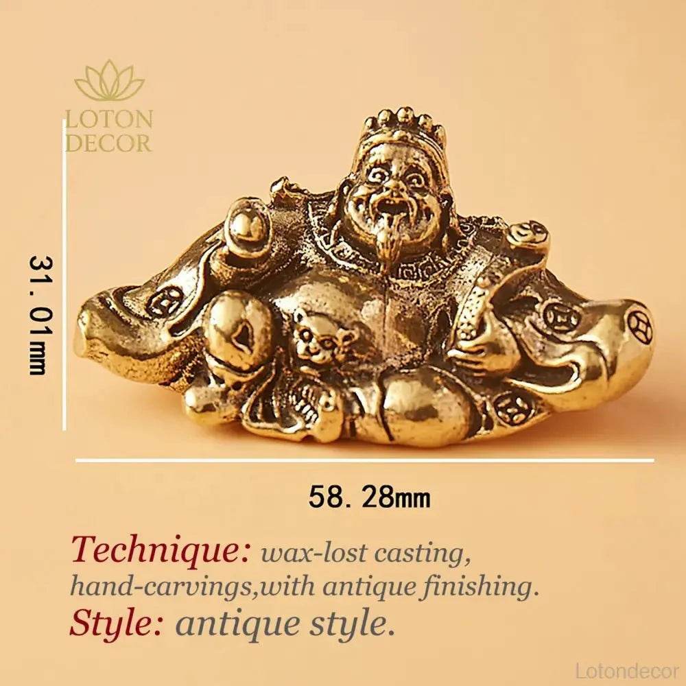 Solid Brass Statue God of Wealth Hold Ingot Ancient Coin Embroidery Robe Metal Art Antique Talisman for Money - Loton Decor