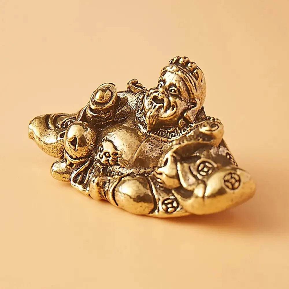 Solid Brass Statue God of Wealth Hold Ingot Ancient Coin Embroidery Robe Metal Art Antique Talisman for Money - Loton Decor