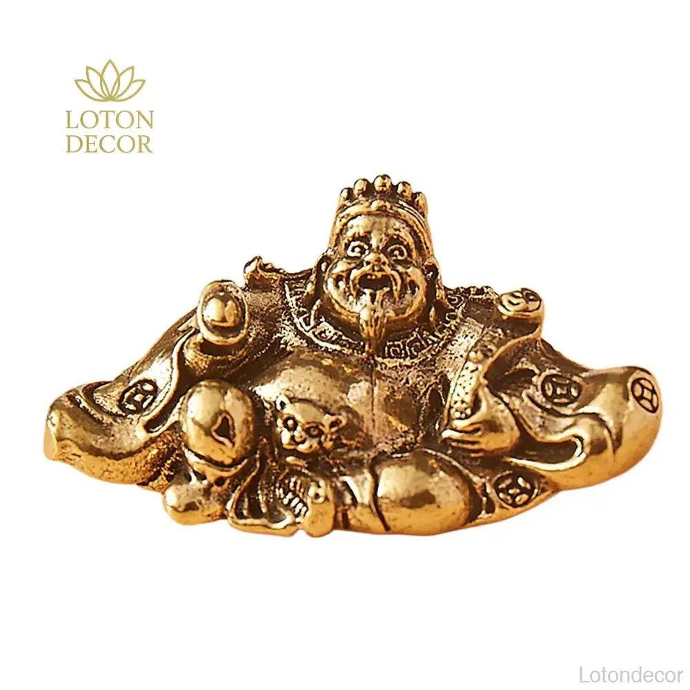Solid Brass Statue God of Wealth Hold Ingot Ancient Coin Embroidery Robe Metal Art Antique Talisman for Money - Loton Decor