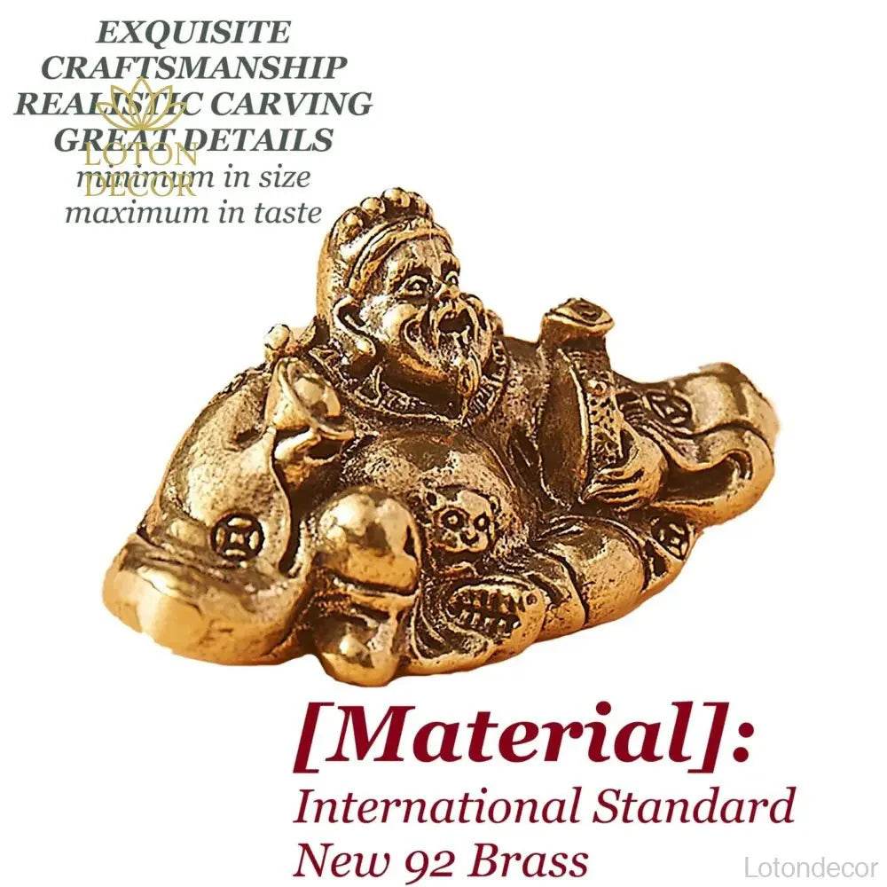 Solid Brass Statue God of Wealth Hold Ingot Ancient Coin Embroidery Robe Metal Art Antique Talisman for Money - Loton Decor