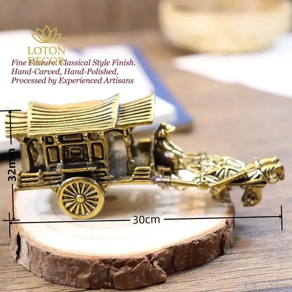 Solid Brass Statue Horse Carriage Metal Art Wagon Feng Shui Talisman for Prosperity Money Tea Table Zen Garden - Loton Decor
