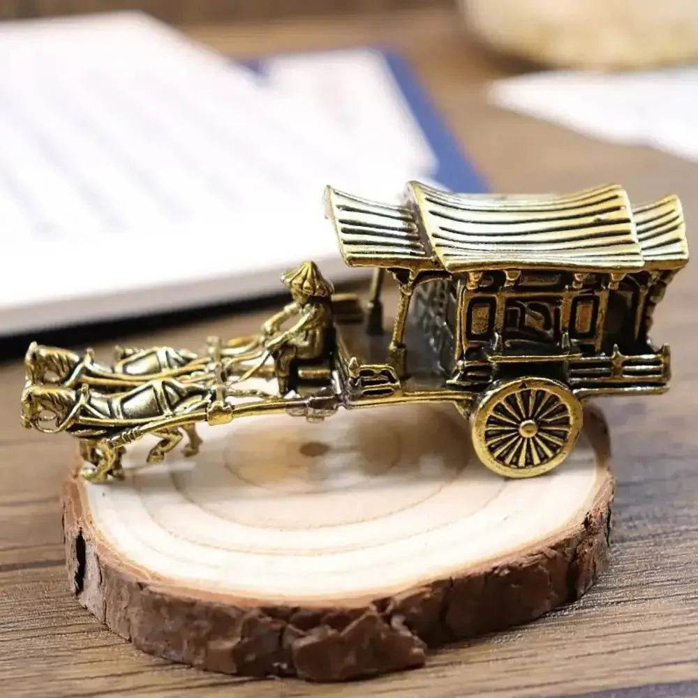 Solid Brass Statue Horse Carriage Metal Art Wagon Feng Shui Talisman for Prosperity Money Tea Table Zen Garden - Loton Decor