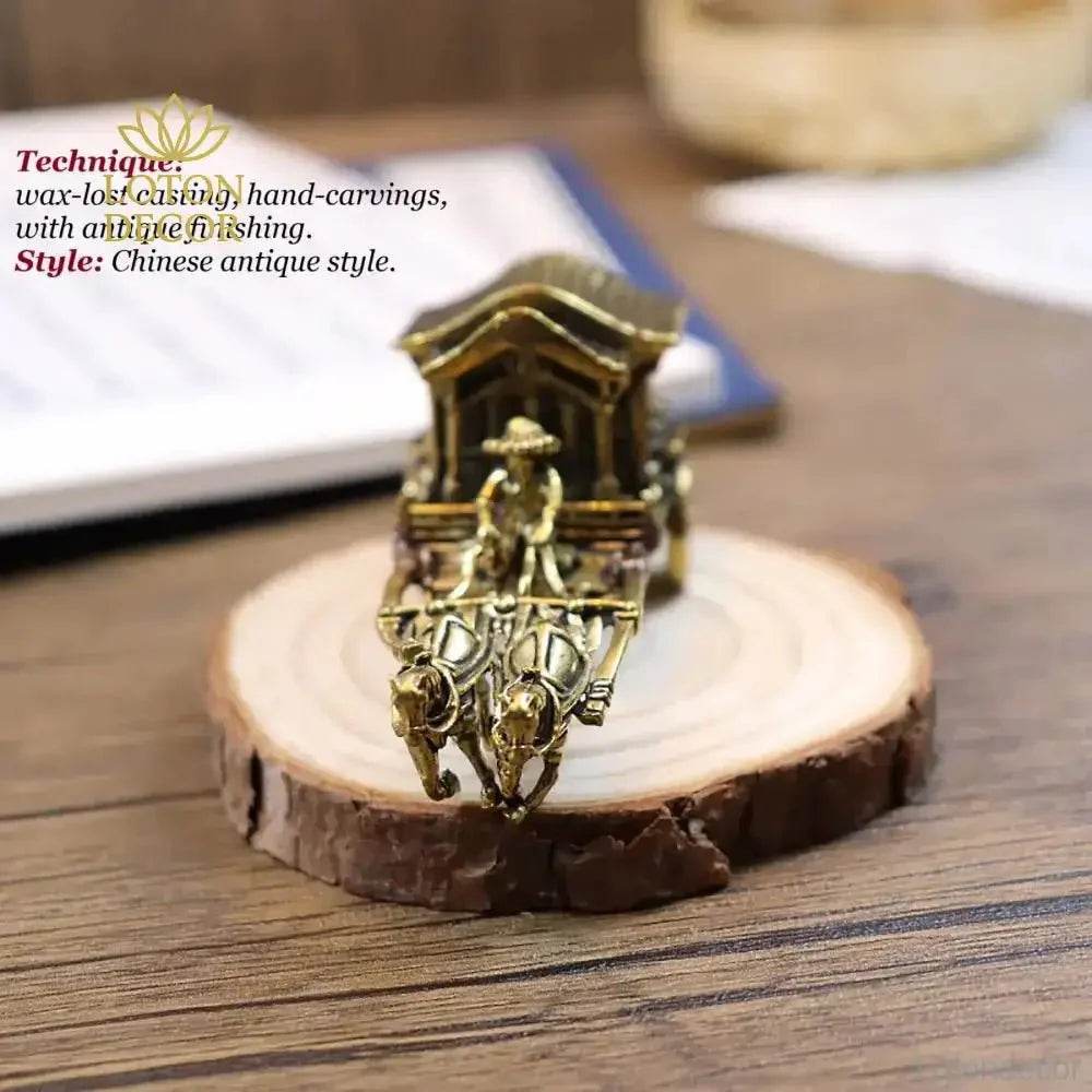 Solid Brass Statue Horse Carriage Metal Art Wagon Feng Shui Talisman for Prosperity Money Tea Table Zen Garden - Loton Decor