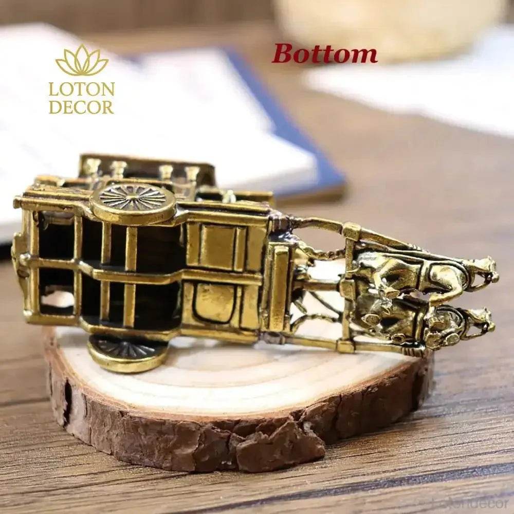 Solid Brass Statue Horse Carriage Metal Art Wagon Feng Shui Talisman for Prosperity Money Tea Table Zen Garden - Loton Decor