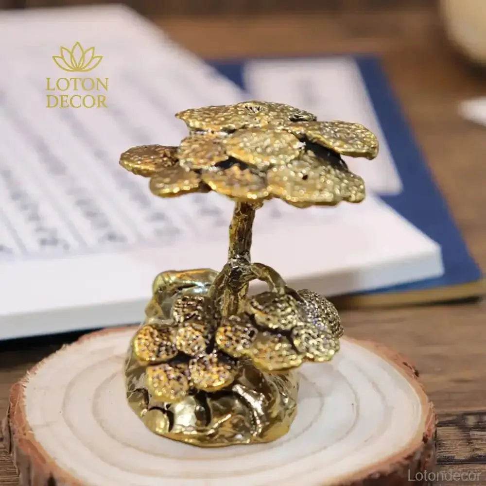 Solid Brass Statue Mini Guest Greeting Pine Tree Zen Garden Metal Art Feng Shui Wealth Statue Amulet for Prosperity Luck Money - Loton Decor