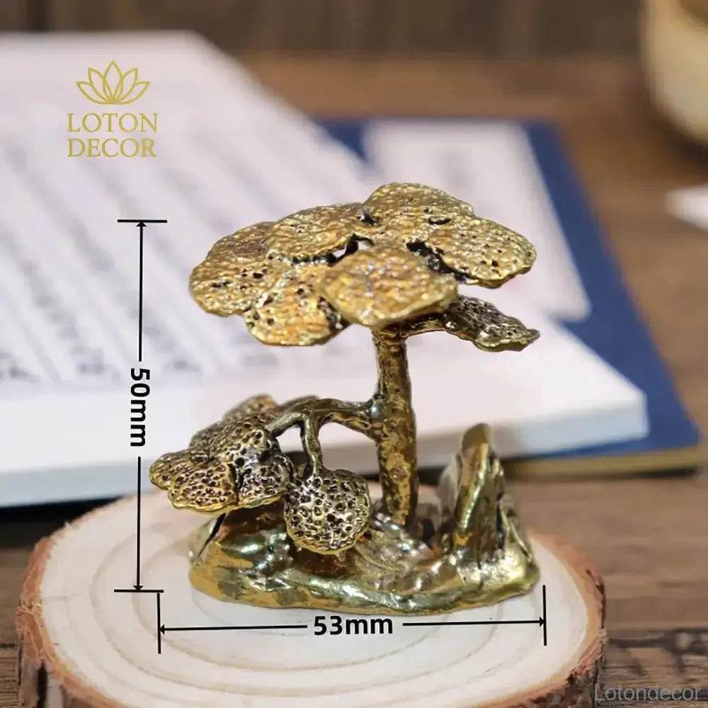 Solid Brass Statue Mini Guest Greeting Pine Tree Zen Garden Metal Art Feng Shui Wealth Statue Amulet for Prosperity Luck Money - Loton Decor