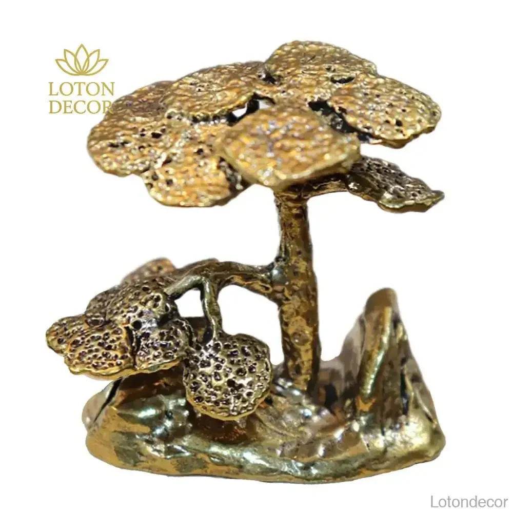 Solid Brass Statue Mini Guest Greeting Pine Tree Zen Garden Metal Art Feng Shui Wealth Statue Amulet for Prosperity Luck Money - Loton Decor