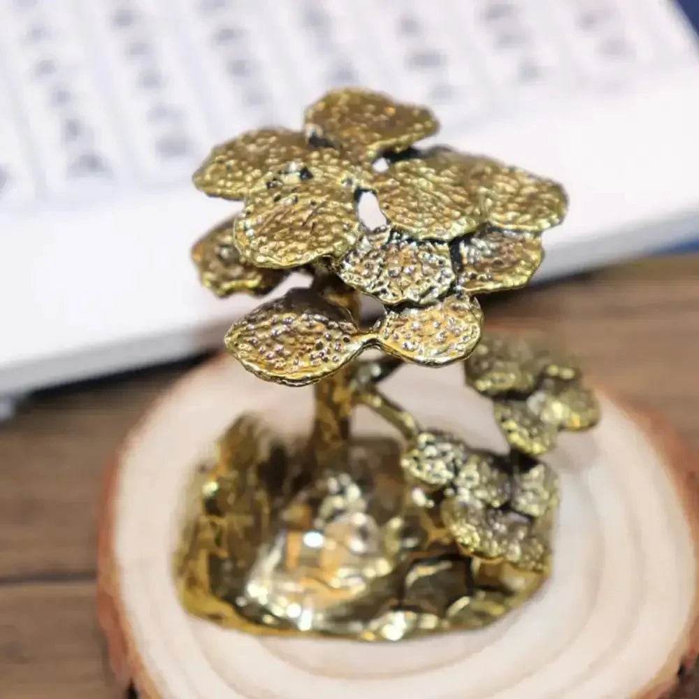 Solid Brass Statue Mini Guest Greeting Pine Tree Zen Garden Metal Art Feng Shui Wealth Statue Amulet for Prosperity Luck Money - Loton Decor
