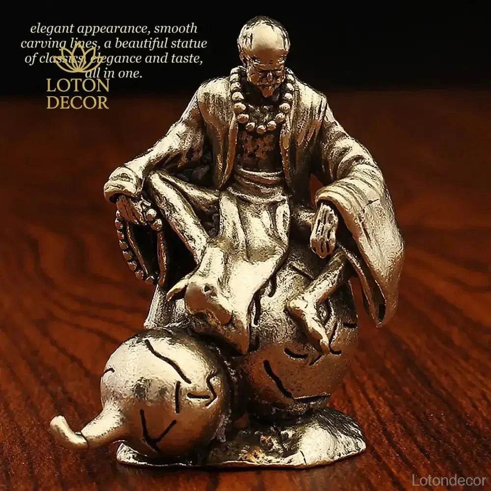 Solid Brass Statue Monk Sha Wujing The Sand Priest Zen Garden Metal Art Feng Shui Wealth Statue A Journey to the West - Loton Decor