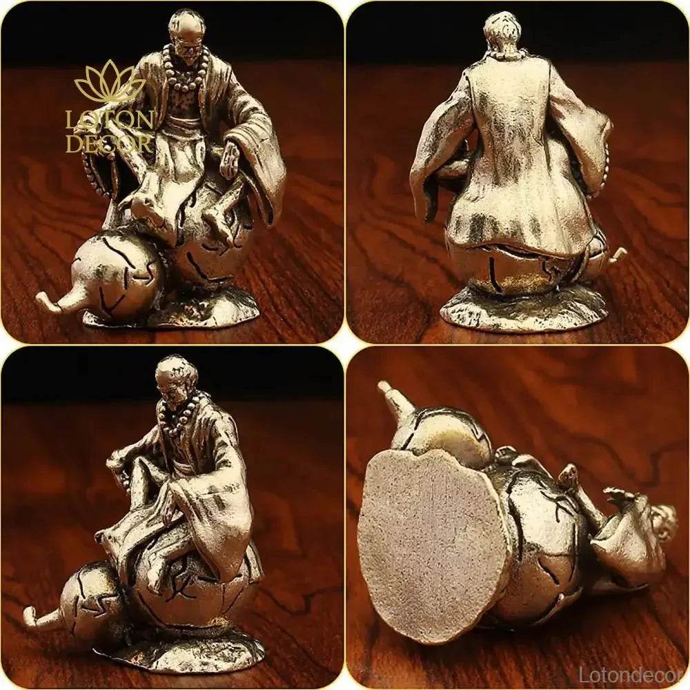 Solid Brass Statue Monk Sha Wujing The Sand Priest Zen Garden Metal Art Feng Shui Wealth Statue A Journey to the West - Loton Decor