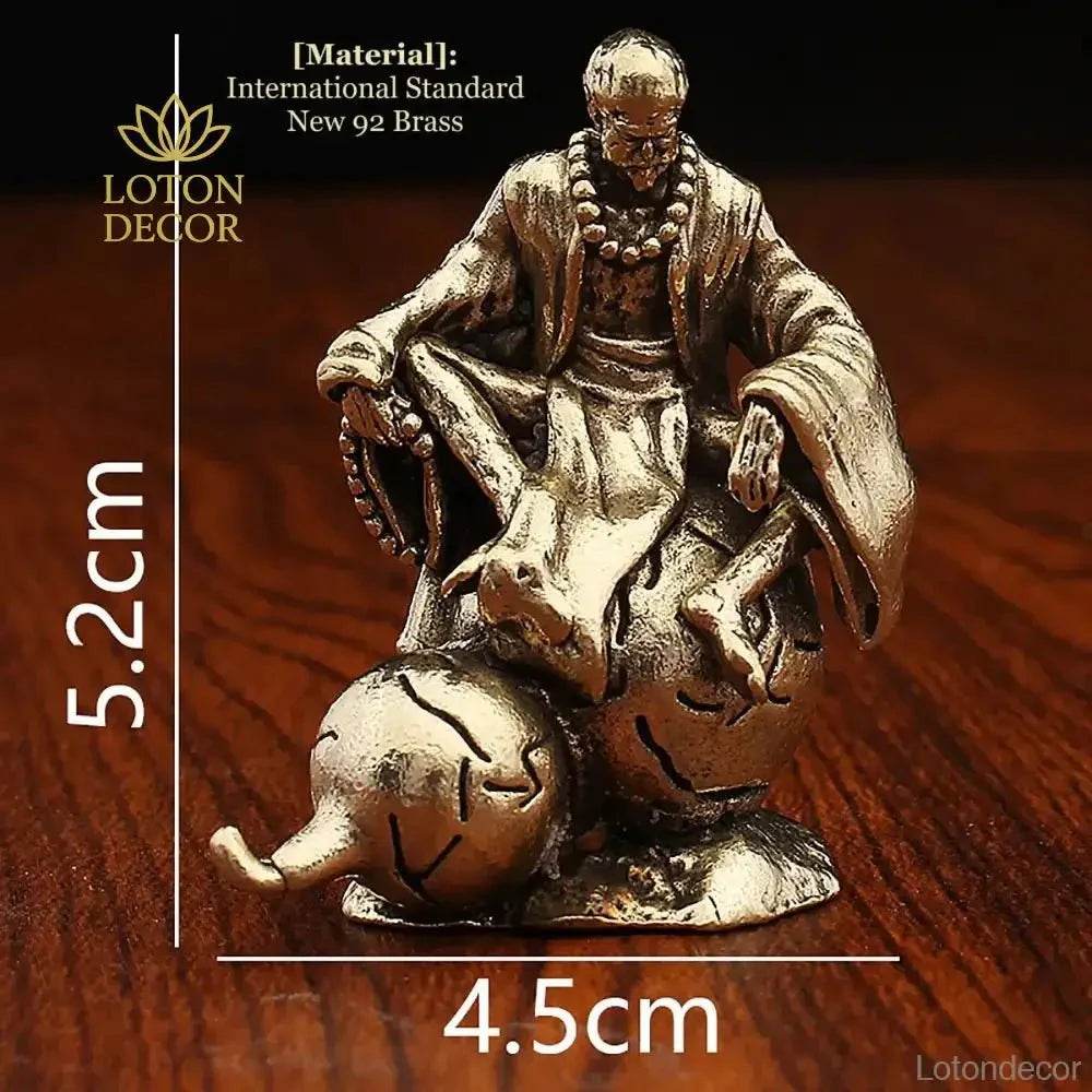 Solid Brass Statue Monk Sha Wujing The Sand Priest Zen Garden Metal Art Feng Shui Wealth Statue A Journey to the West - Loton Decor
