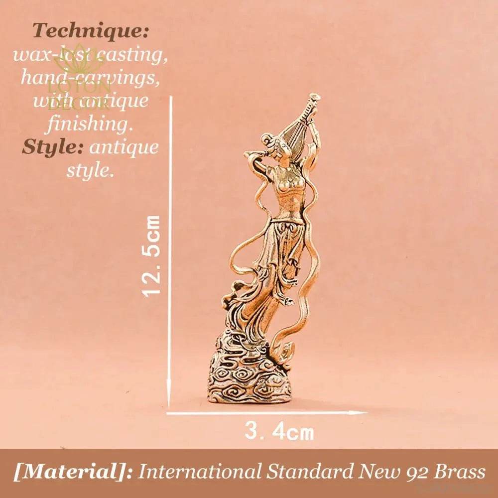 Solid Brass Statue Saraswati Goddess of Music Play Lute Pipa Feng Shui Statue Metal Art Dunhuang Mural - Loton Decor