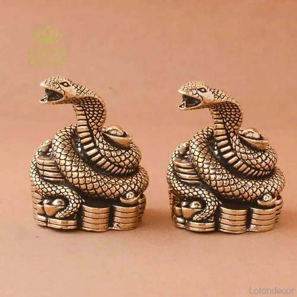 Solid Brass Statue Snake Curl Up on Ancient Coins Feng Shui Wealth Statue Zodiac Spiritual Animal Talisman for Money - Loton Decor