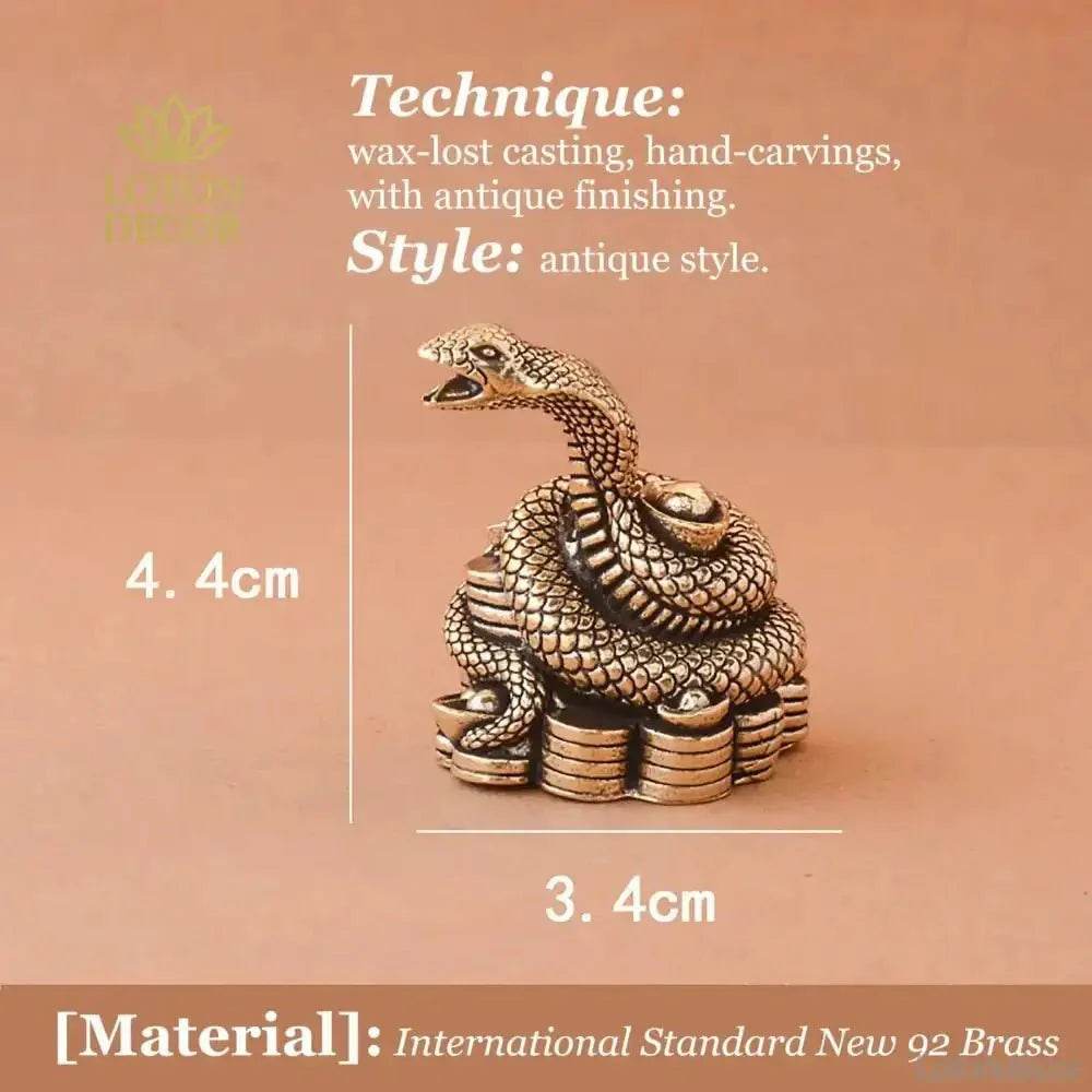 Solid Brass Statue Snake Curl Up on Ancient Coins Feng Shui Wealth Statue Zodiac Spiritual Animal Talisman for Money - Loton Decor