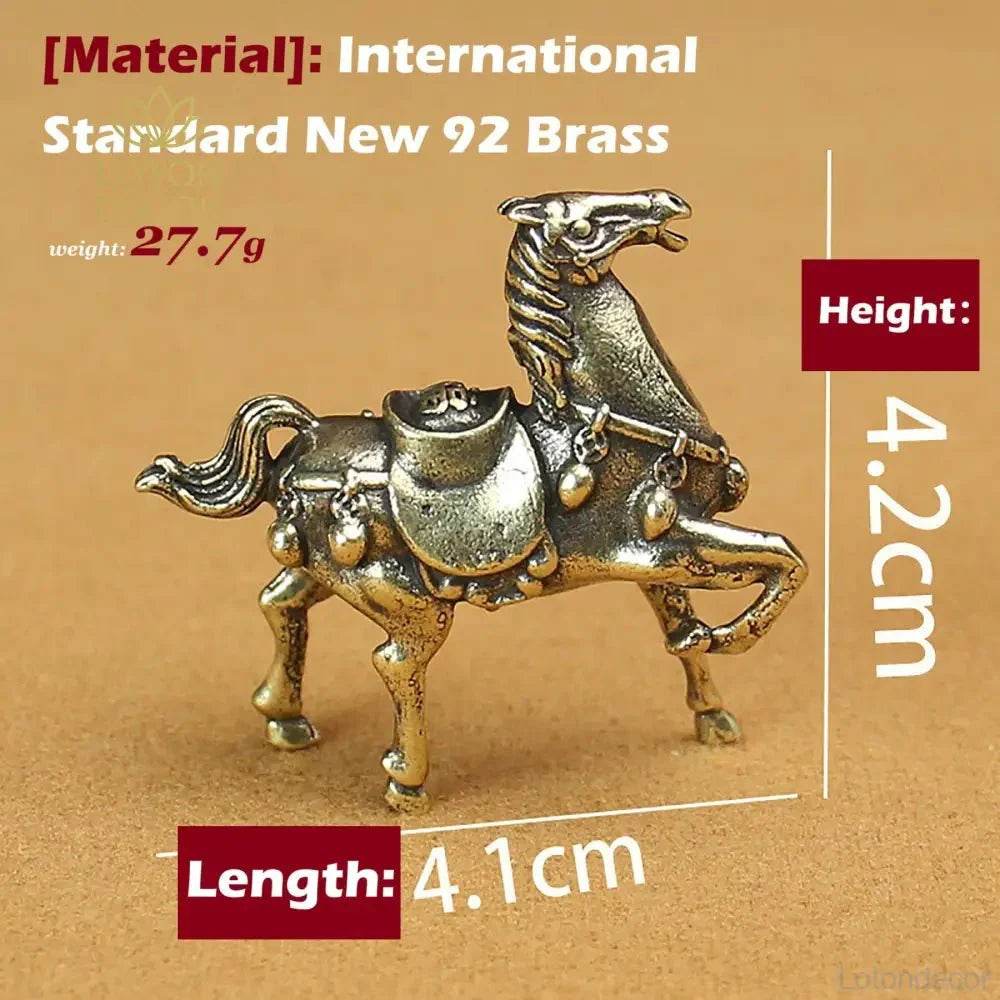 Solid Brass Statue War Horse Carry Ingot Feng Shui Wealth Statue Metal Art Antique Talisman for Money Positivity - Loton Decor