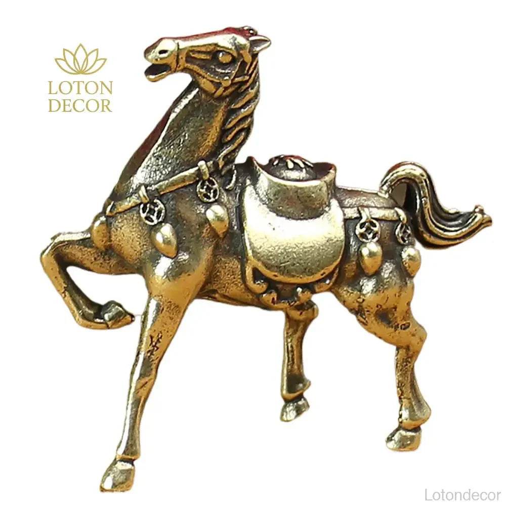 Solid Brass Statue War Horse Carry Ingot Feng Shui Wealth Statue Metal Art Antique Talisman for Money Positivity - Loton Decor