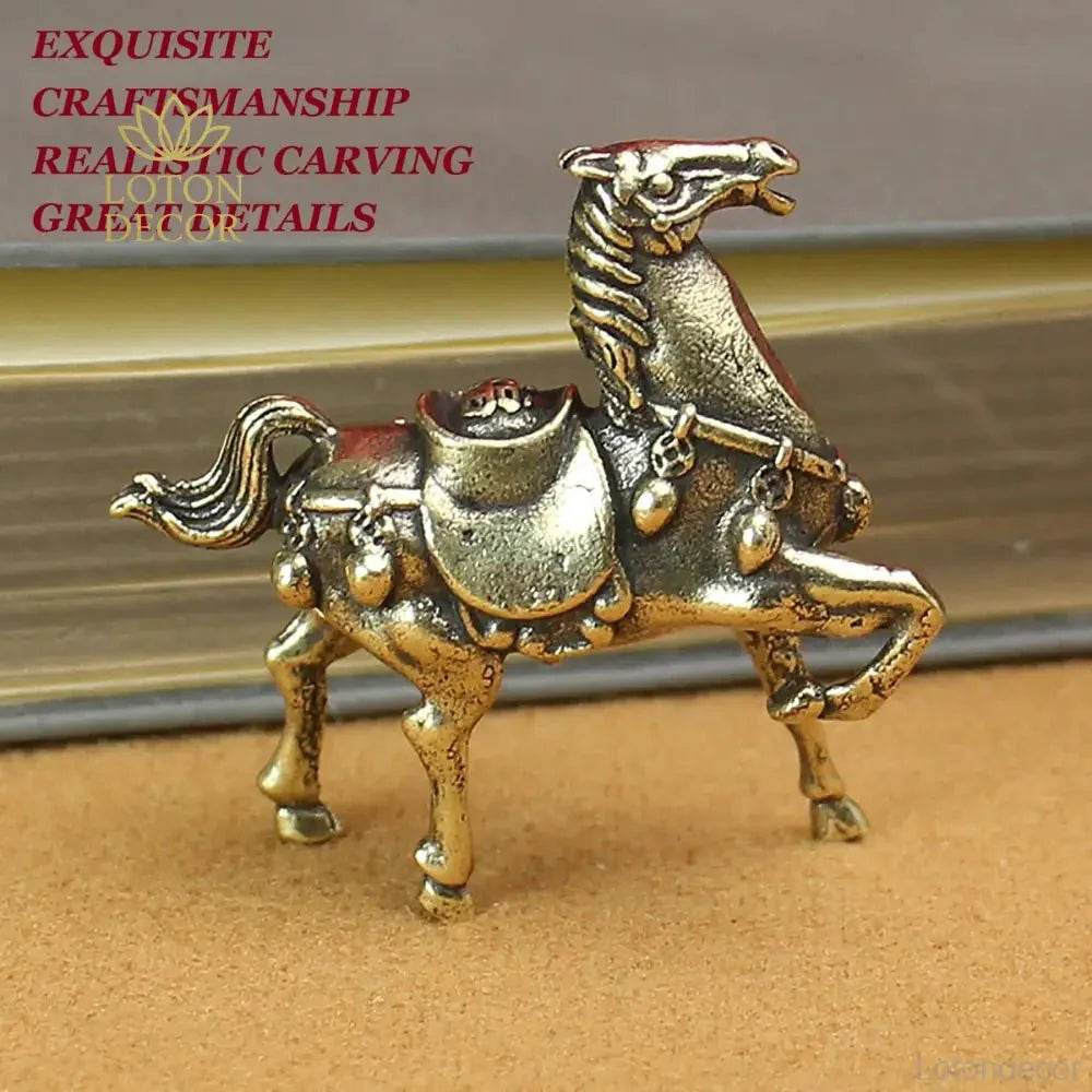 Solid Brass Statue War Horse Carry Ingot Feng Shui Wealth Statue Metal Art Antique Talisman for Money Positivity - Loton Decor