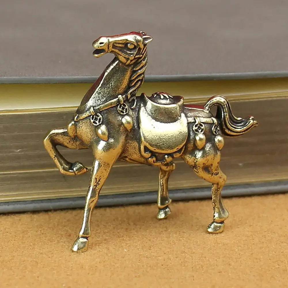 Solid Brass Statue War Horse Carry Ingot Feng Shui Wealth Statue Metal Art Antique Talisman for Money Positivity - Loton Decor