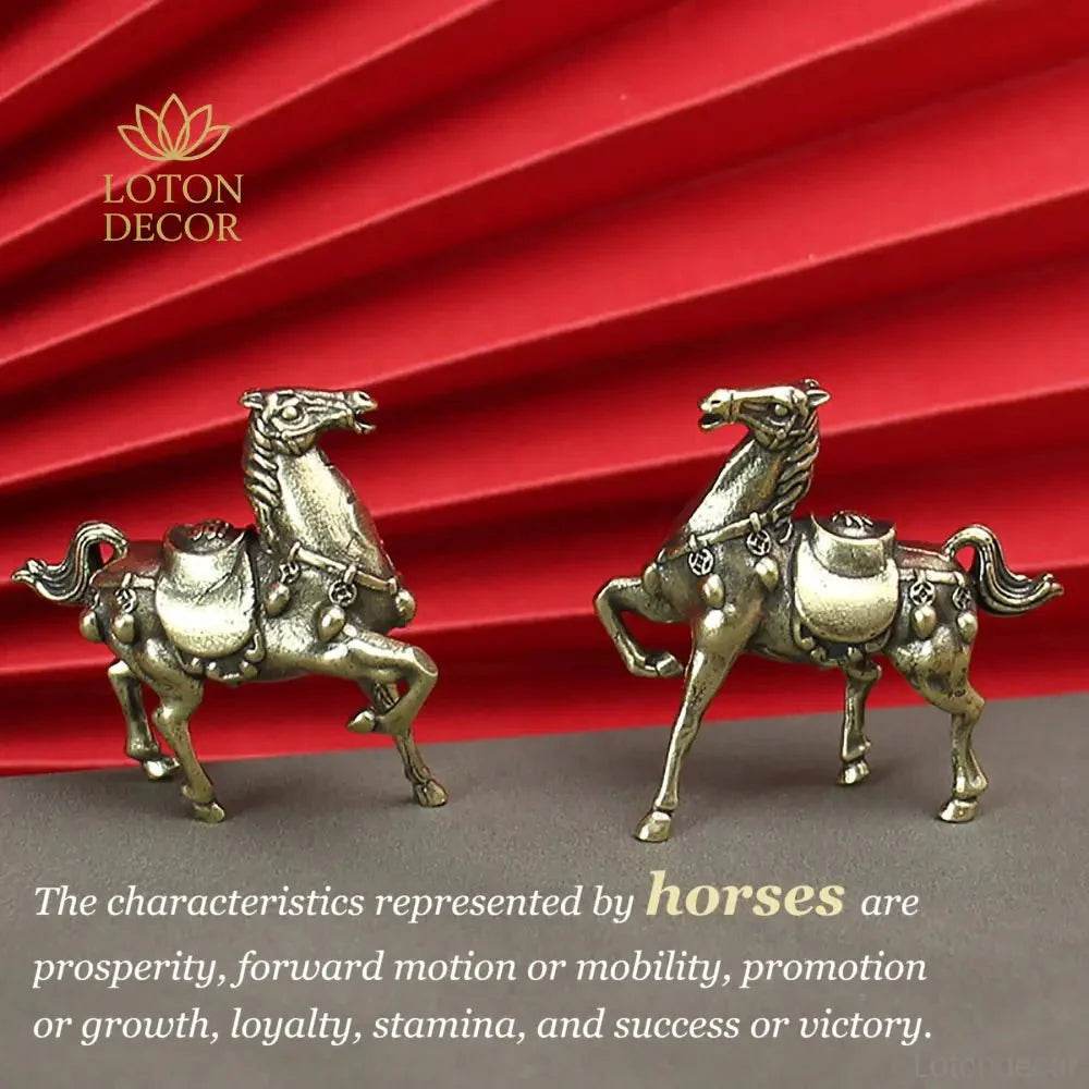Solid Brass Statue War Horse Carry Ingot Feng Shui Wealth Statue Metal Art Antique Talisman for Money Positivity - Loton Decor