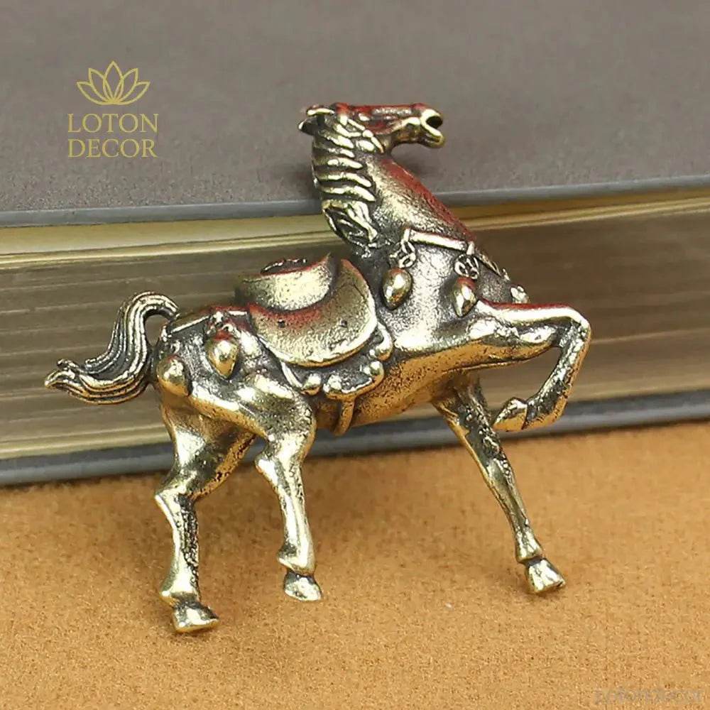 Solid Brass Statue War Horse Carry Ingot Feng Shui Wealth Statue Metal Art Antique Talisman for Money Positivity - Loton Decor