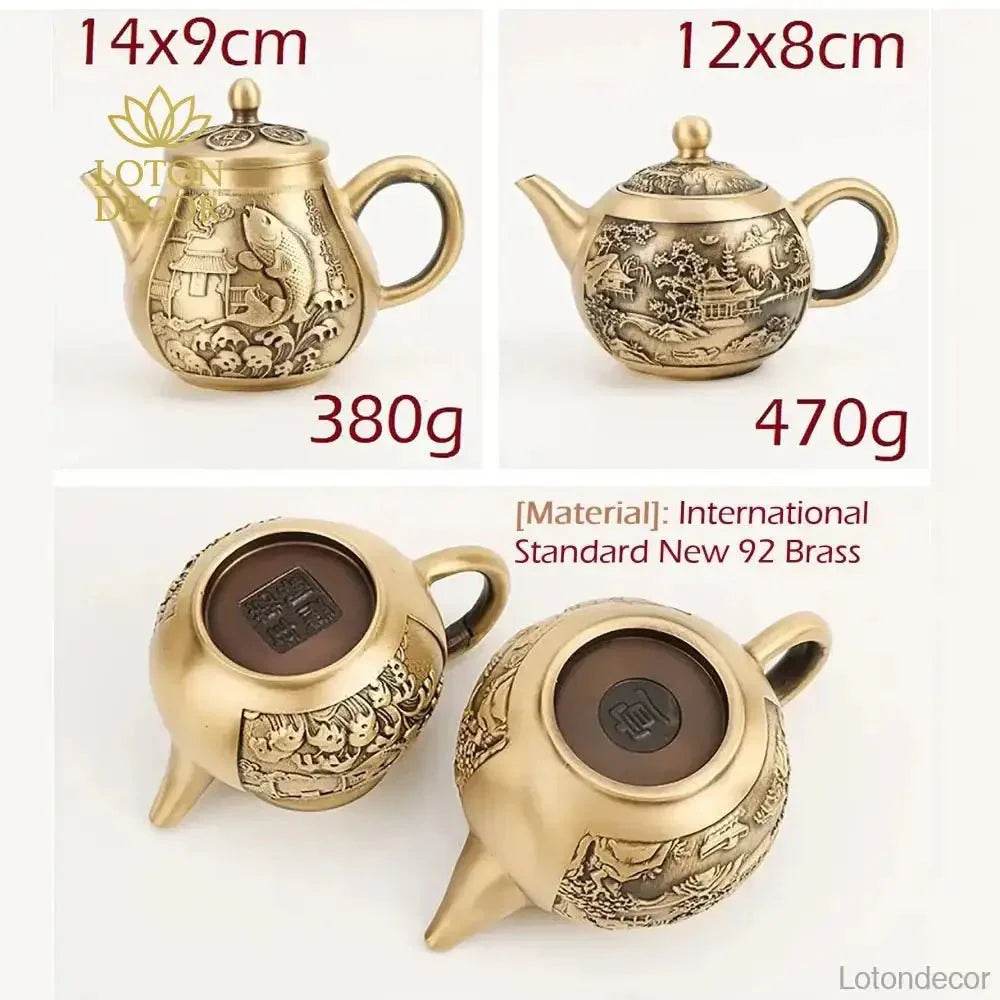 Solid Brass Tea Pot Koi Fish Carp Across the Dragon Gate Feng Shui Wealthy Treasure Tea Pot Amulet for Prosperity Academic Success - Loton Decor
