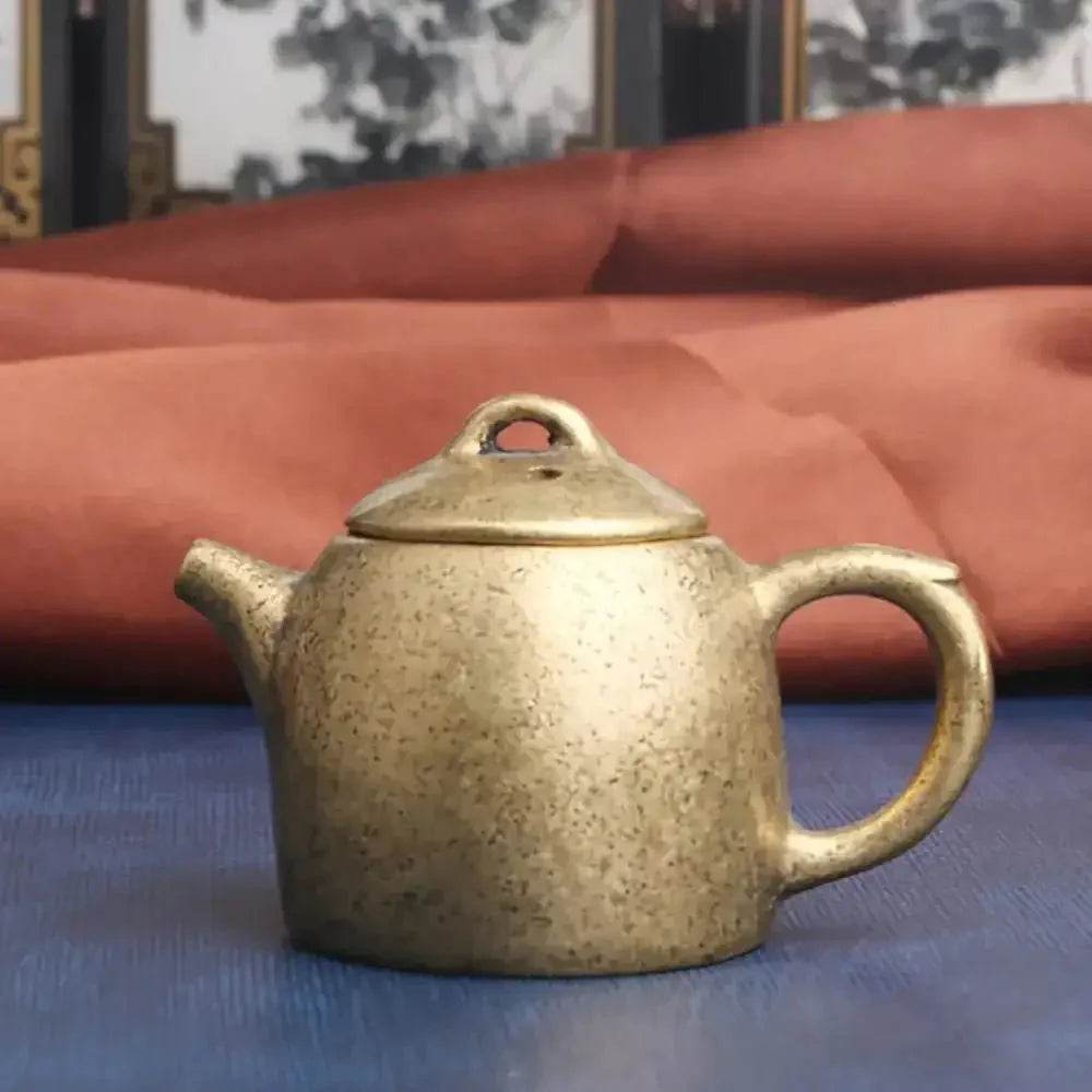 Solid Brass Tea Pot Mini Statue Sichuan Kung Fu Treasure Wealth Attraction Tea Pot Metal Art Talisman for Prosperity - Loton Decor