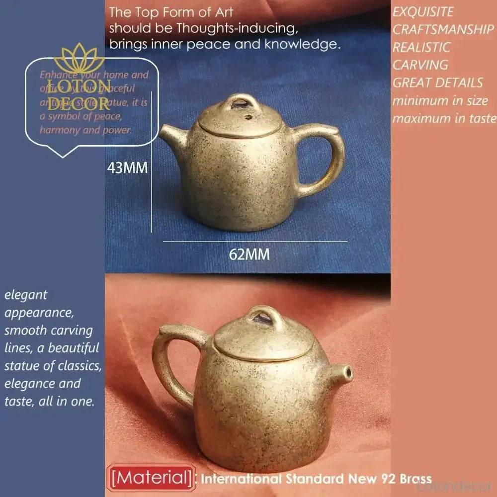 Solid Brass Tea Pot Mini Statue Sichuan Kung Fu Treasure Wealth Attraction Tea Pot Metal Art Talisman for Prosperity - Loton Decor