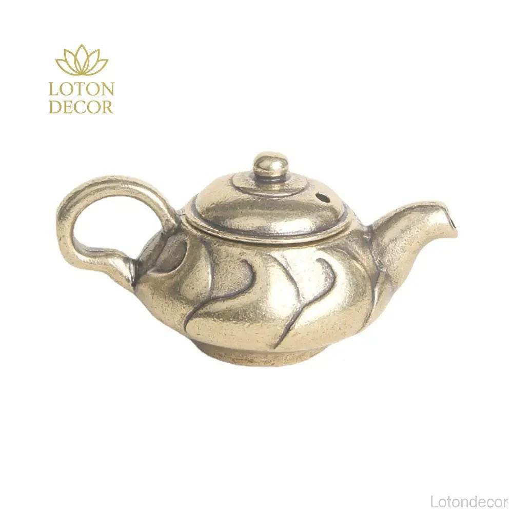 Solid Brass Teapot Cloud Flow Pattern Feng Shui Wealth Attraction Treasure Tea Pot Amulet for Prosperity Collectible - Loton Decor