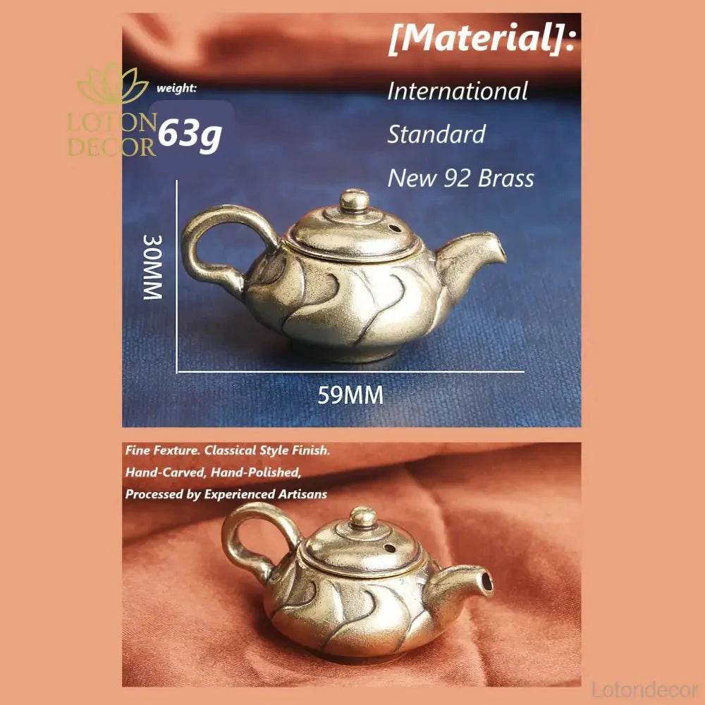 Solid Brass Teapot Cloud Flow Pattern Feng Shui Wealth Attraction Treasure Tea Pot Amulet for Prosperity Collectible - Loton Decor