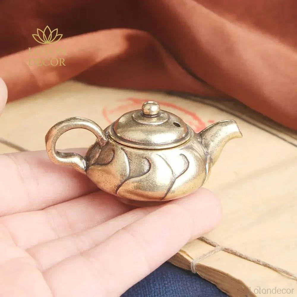 Solid Brass Teapot Cloud Flow Pattern Feng Shui Wealth Attraction Treasure Tea Pot Amulet for Prosperity Collectible - Loton Decor